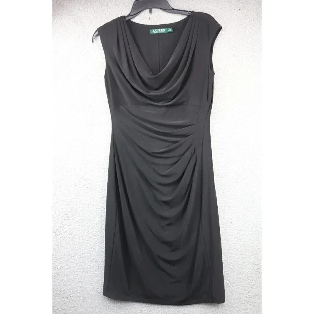 Lauren Ralph Lauren Black Ruched Dress-Size 6-Great Condition